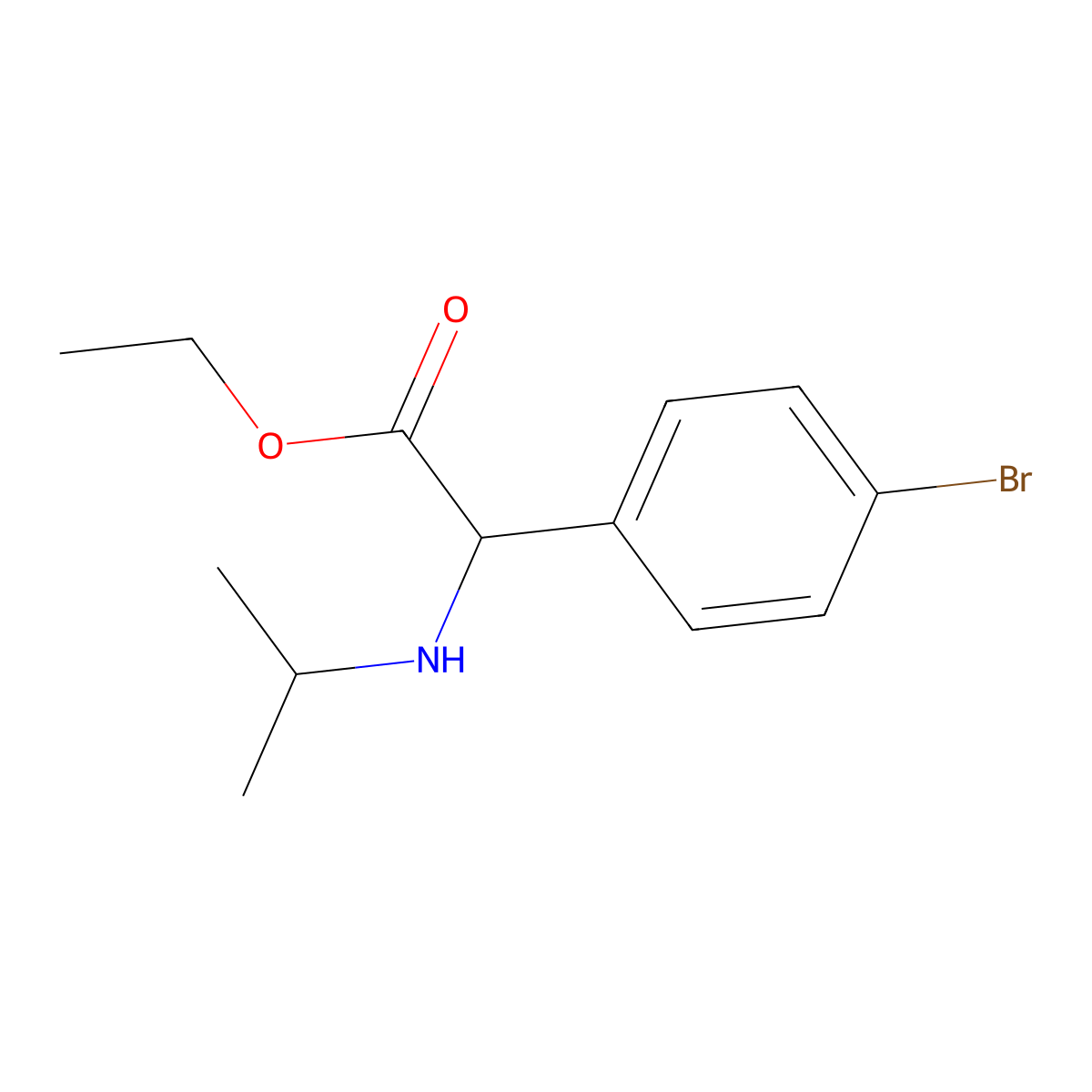 Ethyl 2-(4-bromophenyl)-2-((propan-2-yl)amino)acetate molecular structure, CAS 1218613-28-5