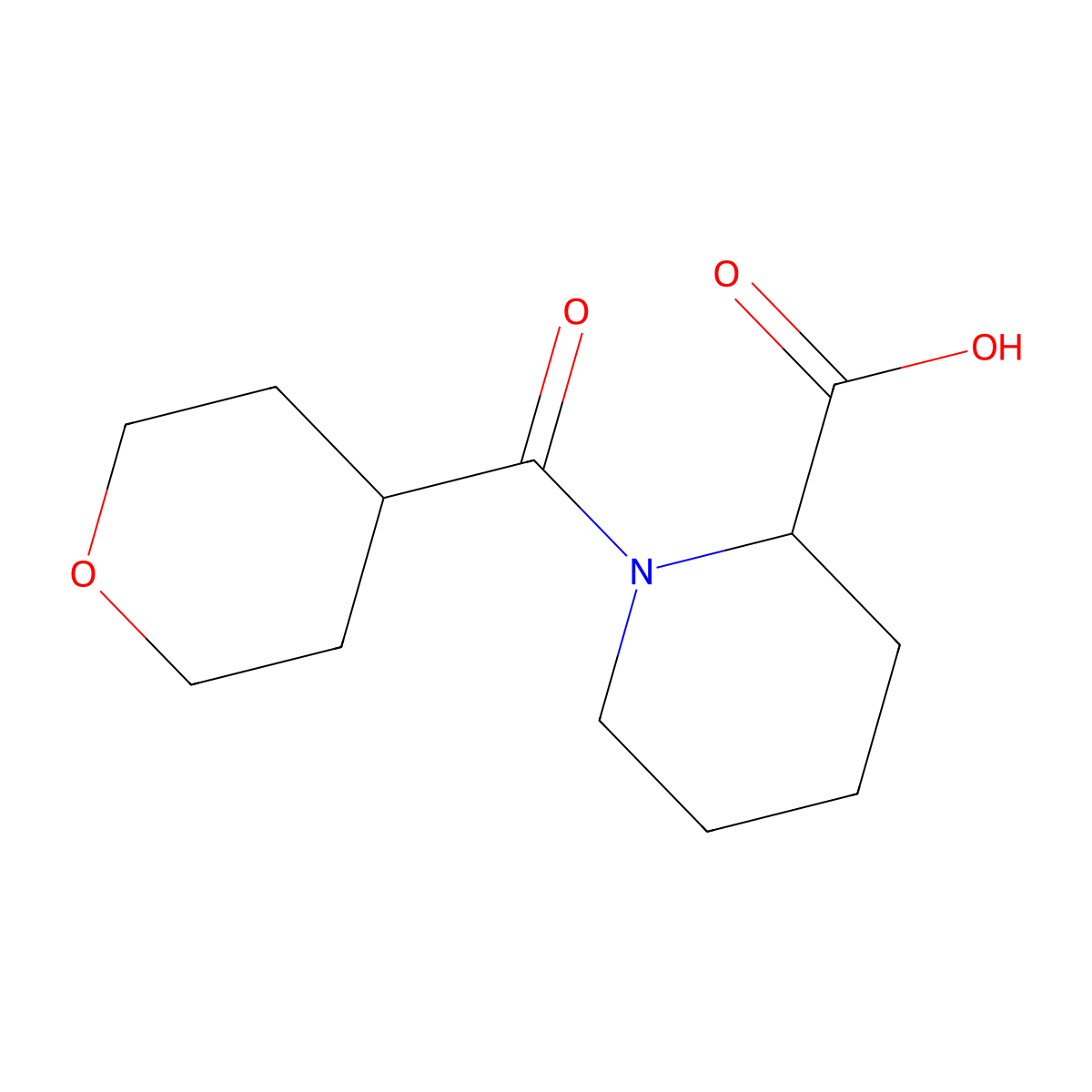1-(Tetrahydro-2H-pyran-4-ylcarbonyl)-2-piperidinecarboxylic acid molecular structure, CAS 1218627-02-1