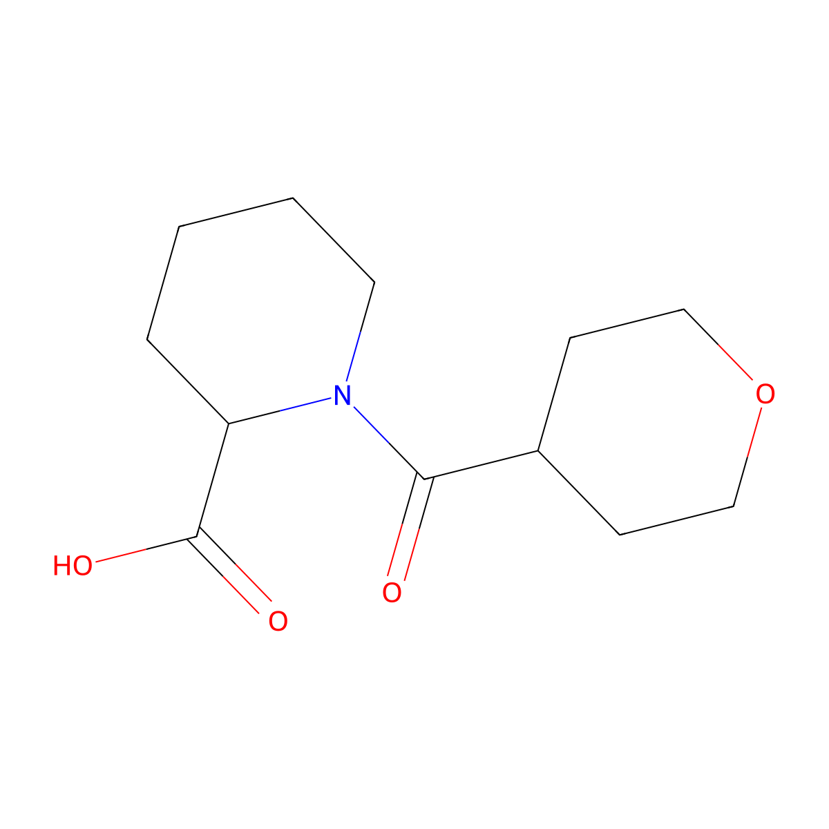 1-(Tetrahydro-2H-pyran-4-ylcarbonyl)-2-piperidinecarboxylic acid molecular structure, CAS 1218627-02-1