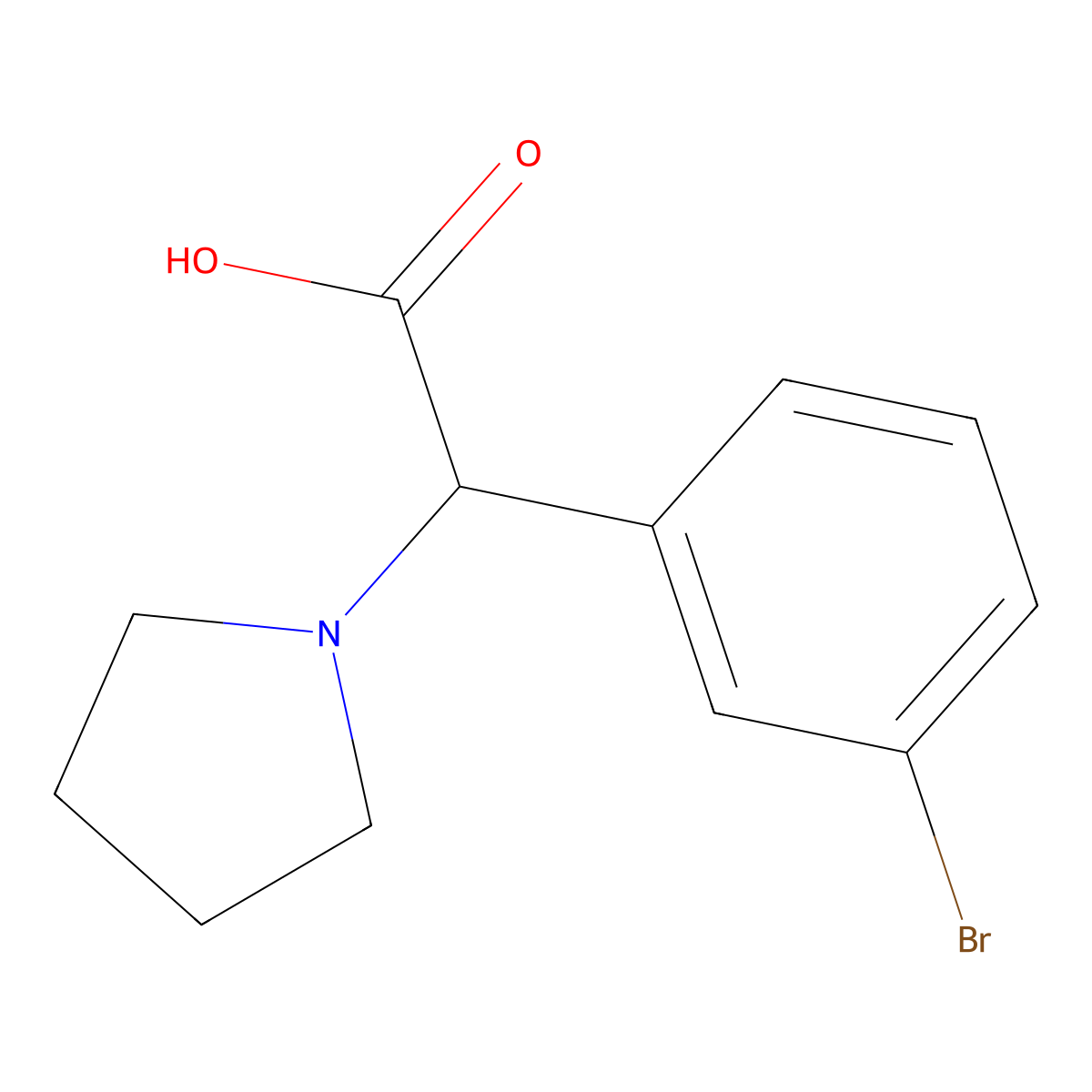 2-(3-Bromophenyl)-2-(pyrrolidin-1-yl)acetic acid molecular structure, CAS 1218640-75-5