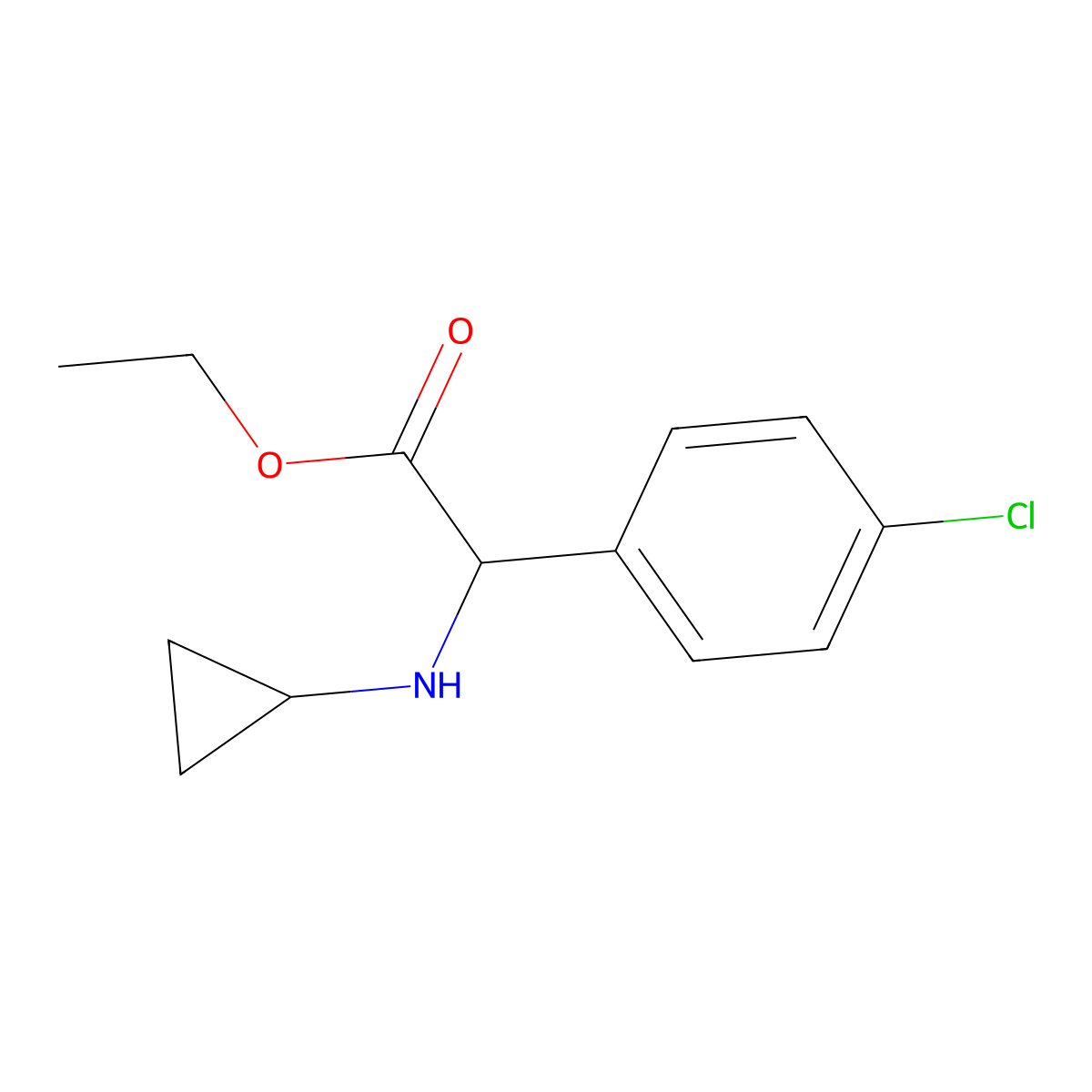 Ethyl 2-(4-chlorophenyl)-2-(cyclopropylamino)acetate molecular structure, CAS 1218642-88-6