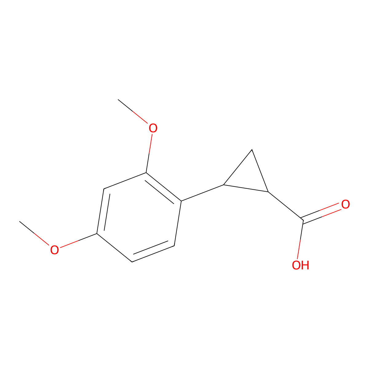 rac-(1R,2R)-2-(2,4-dimethoxyphenyl)cyclopropane-1-carboxylic acid molecular structure, CAS 1218647-22-3
