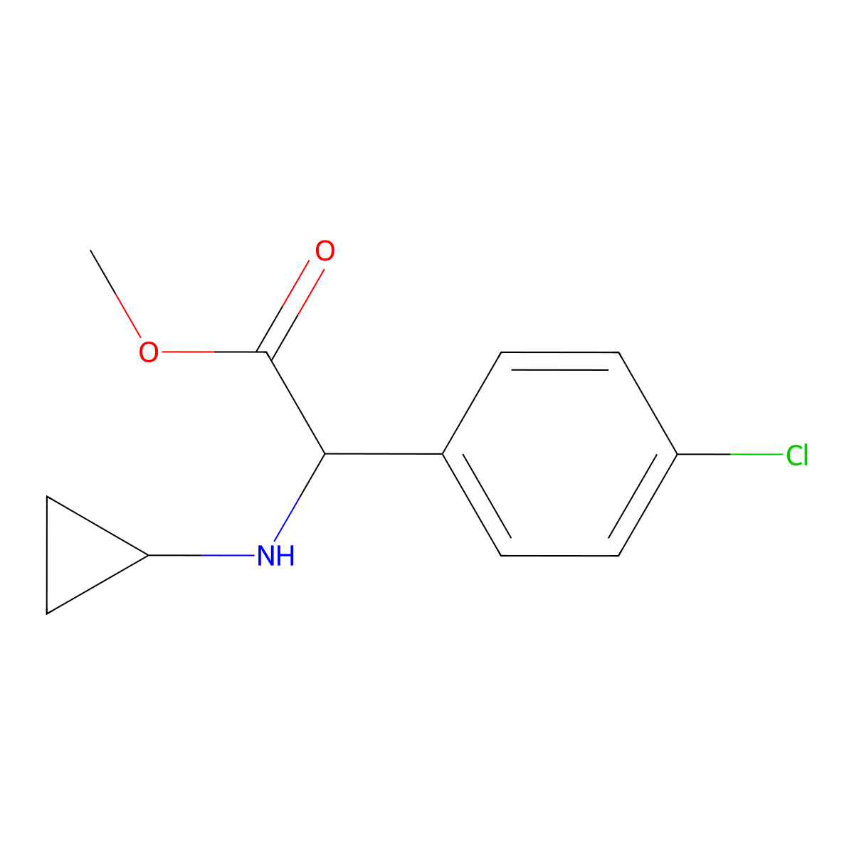 Methyl 2-(4-chlorophenyl)-2-(cyclopropylamino)acetate molecular structure, CAS 1218664-36-8