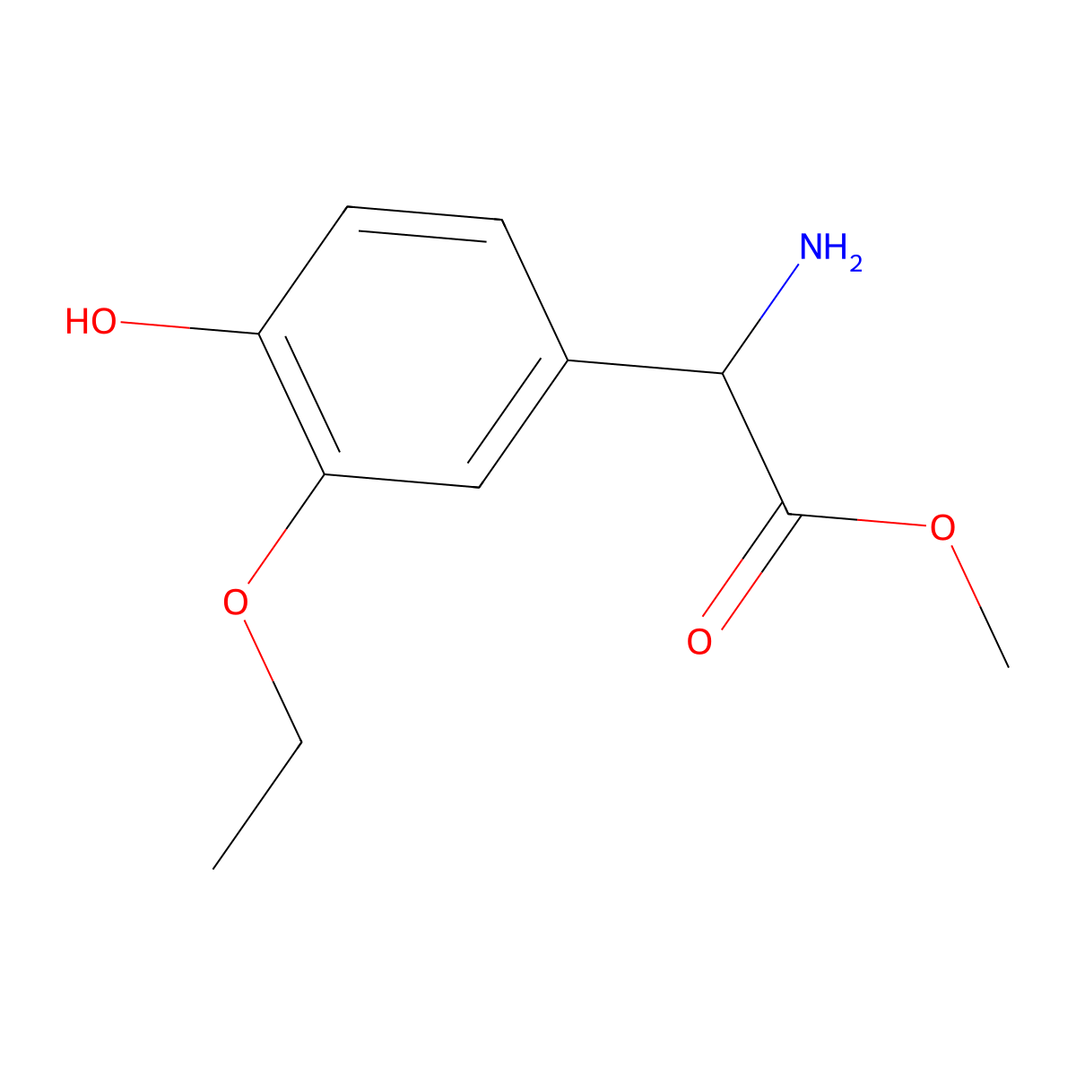 Methyl 2-amino-2-(3-ethoxy-4-hydroxyphenyl)acetate molecular structure, CAS 1218710-85-0