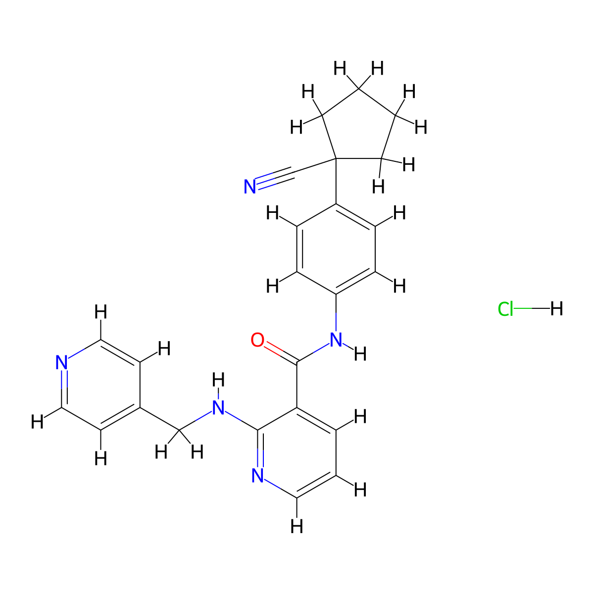 N-[4-(1-Cyanocyclopentyl)phenyl]-2-{[(pyridin-4-yl)methyl]amino}pyridine-3-carboxamide hydrogen chloride (1:1) molecular structure, CAS 1218779-89-5