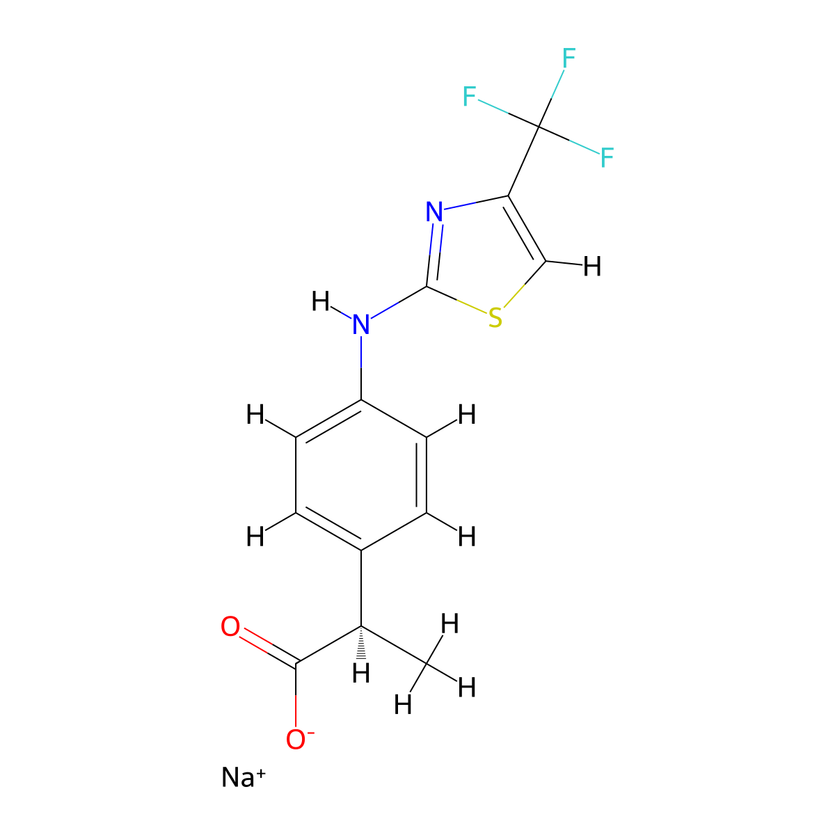 sodium (R)-2-(4-((4-(trifluoromethyl)thiazol-2-yl)amino)phenyl)propanoate molecular structure, CAS 1218784-94-1