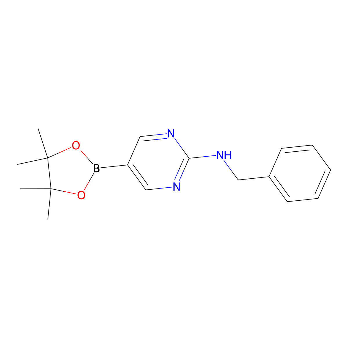 N-Benzyl-5-(4,4,5,5-tetramethyl-1,3,2-dioxaborolan-2-yl)pyrimidin-2-amine molecular structure, CAS 1218789-30-0