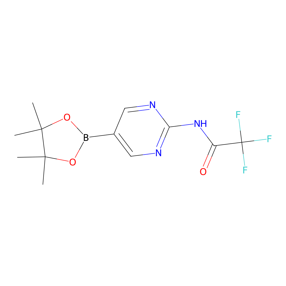 2,2,2-Trifluoro-N-(5-(4,4,5,5-tetramethyl-1,3,2-dioxaborolan-2-yl)pyrimidin-2-yl)acetamide molecular structure, CAS 1218789-37-7