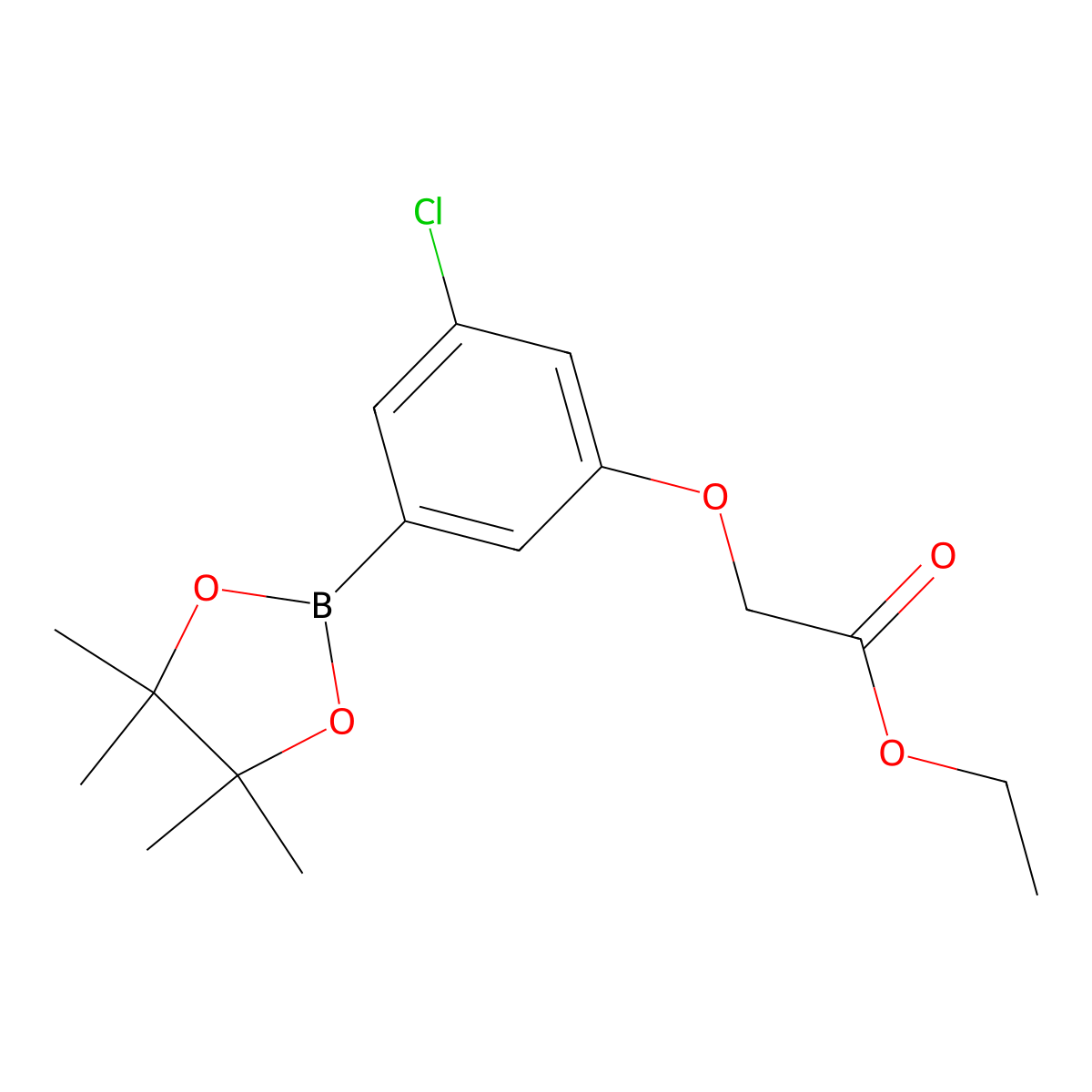 Ethyl 2-(3-chloro-5-(4,4,5,5-tetramethyl-1,3,2-dioxaborolan-2-yl)phenoxy)acetate molecular structure, CAS 1218789-47-9