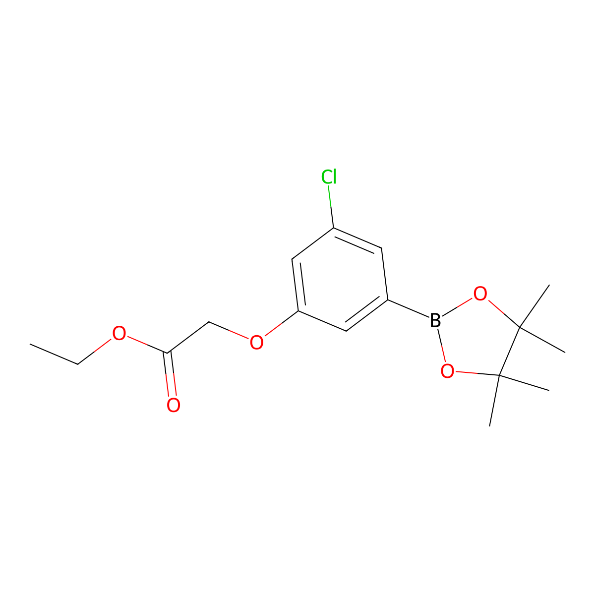 Ethyl 2-(3-chloro-5-(4,4,5,5-tetramethyl-1,3,2-dioxaborolan-2-yl)phenoxy)acetate molecular structure, CAS 1218789-47-9