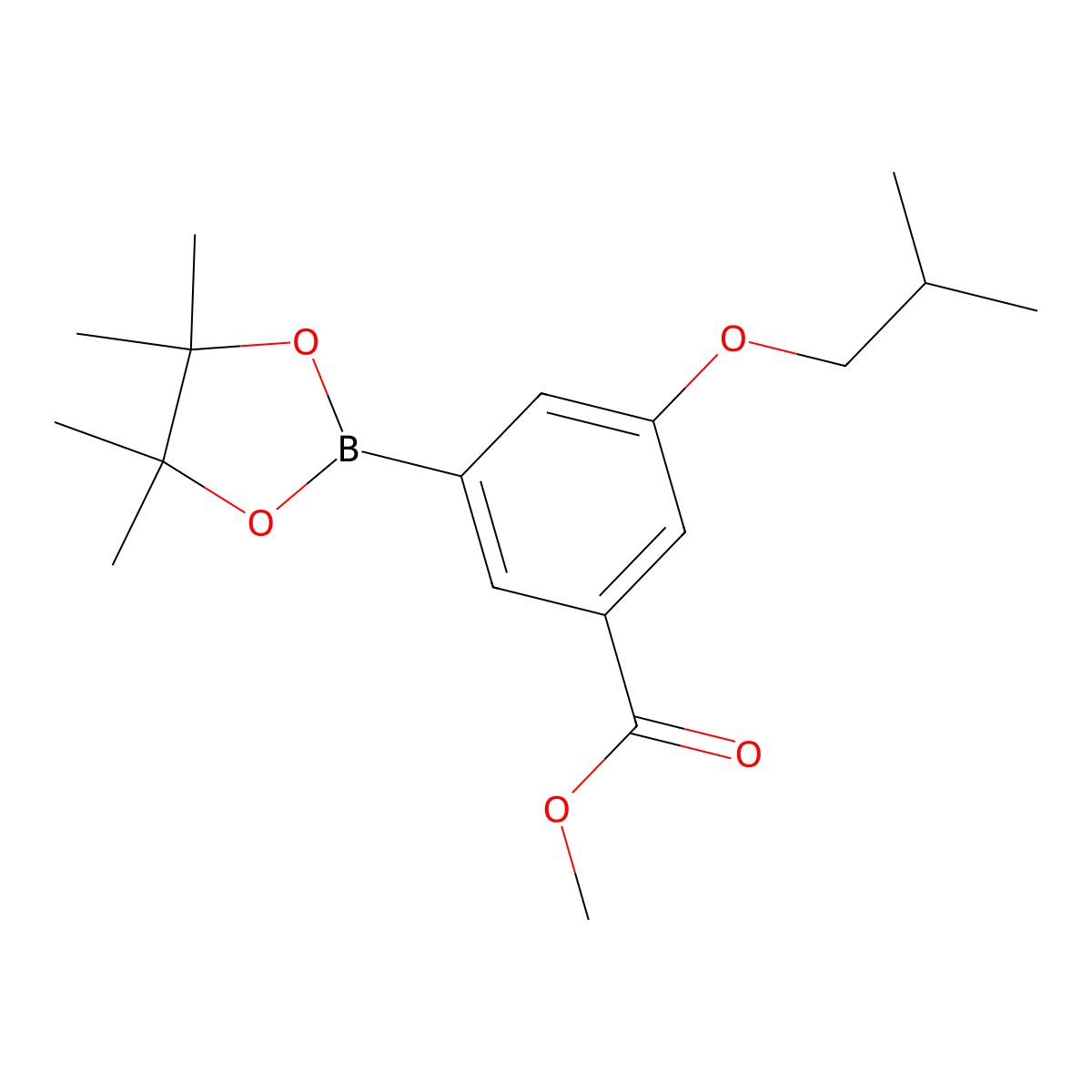 Methyl 3-isobutoxy-5-(4,4,5,5-tetramethyl-1,3,2-dioxaborolan-2-yl)benzoate molecular structure, CAS 1218789-59-3