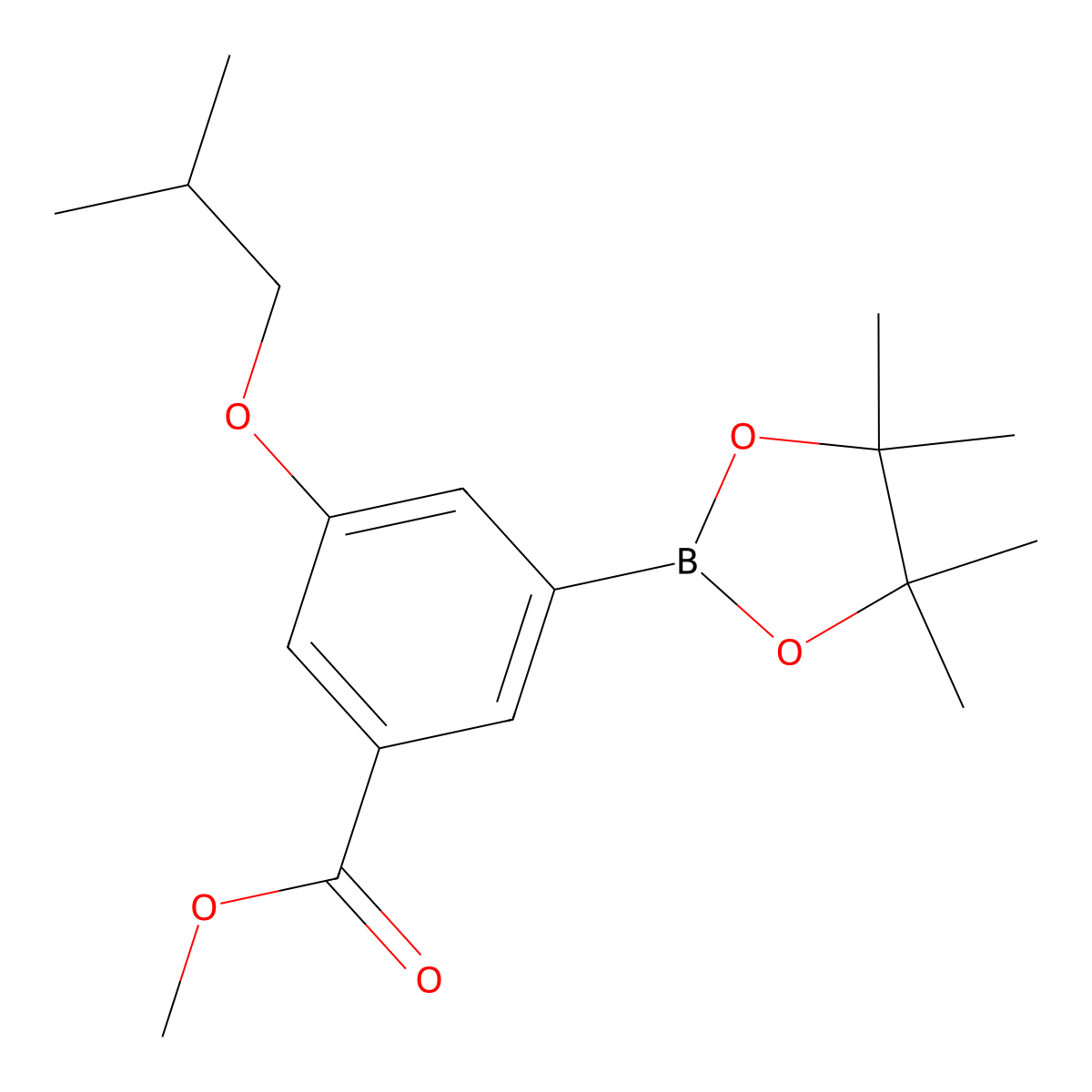 Methyl 3-isobutoxy-5-(4,4,5,5-tetramethyl-1,3,2-dioxaborolan-2-yl)benzoate molecular structure, CAS 1218789-59-3