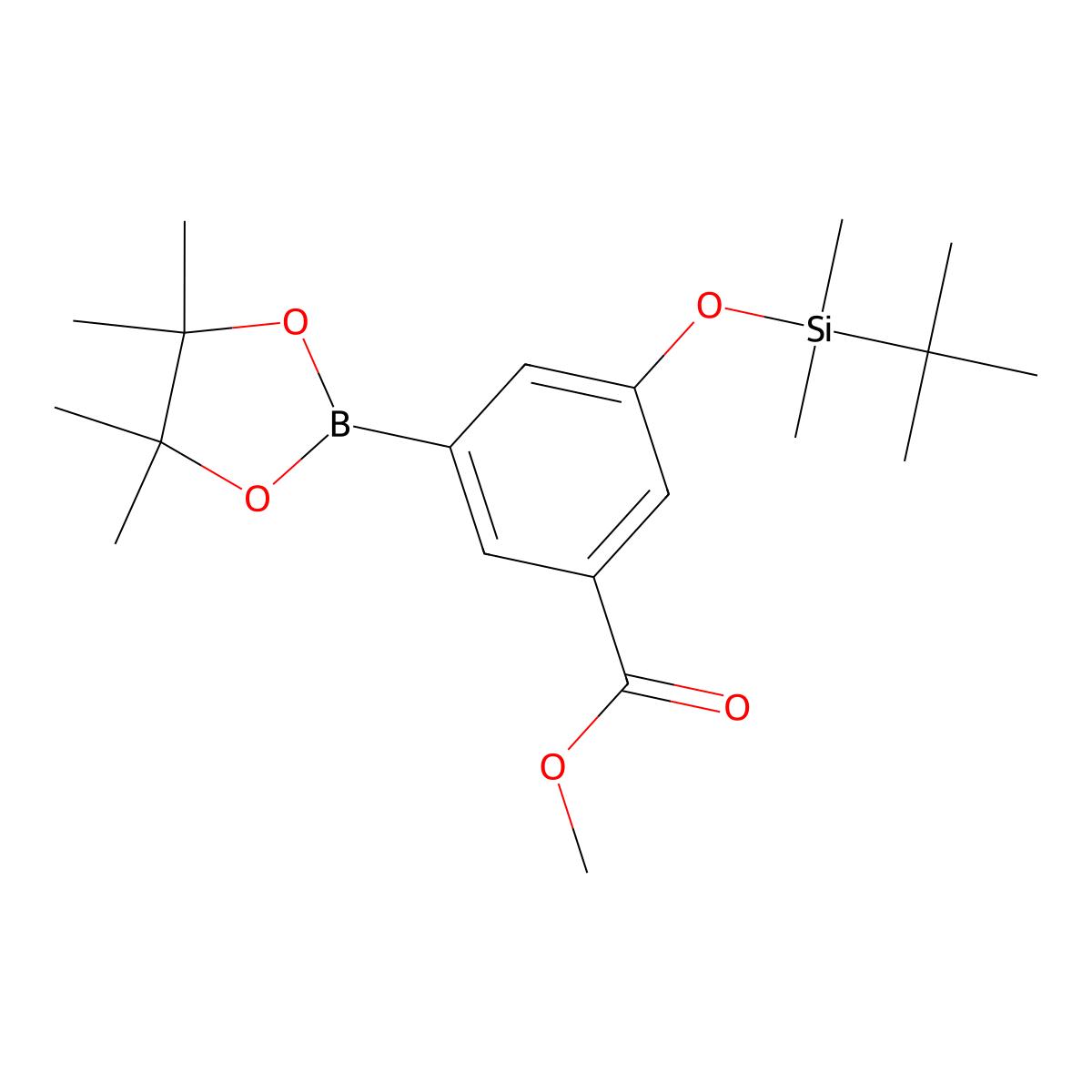 Methyl 3-((tert-butyldimethylsilyl)oxy)-5-(4,4,5,5-tetramethyl-1,3,2-dioxaborolan-2-yl)benzoate molecular structure, CAS 1218789-68-4