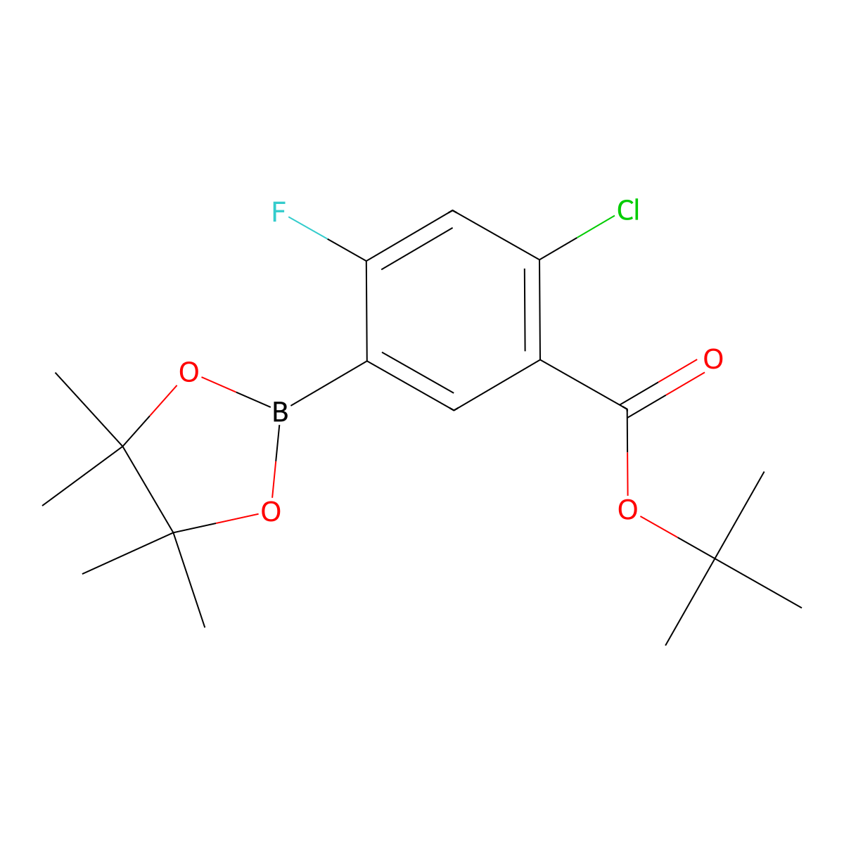 tert-Butyl 2-chloro-4-fluoro-5-(4,4,5,5-tetramethyl-1,3,2-dioxaborolan-2-yl)benzoate molecular structure, CAS 1218789-89-9