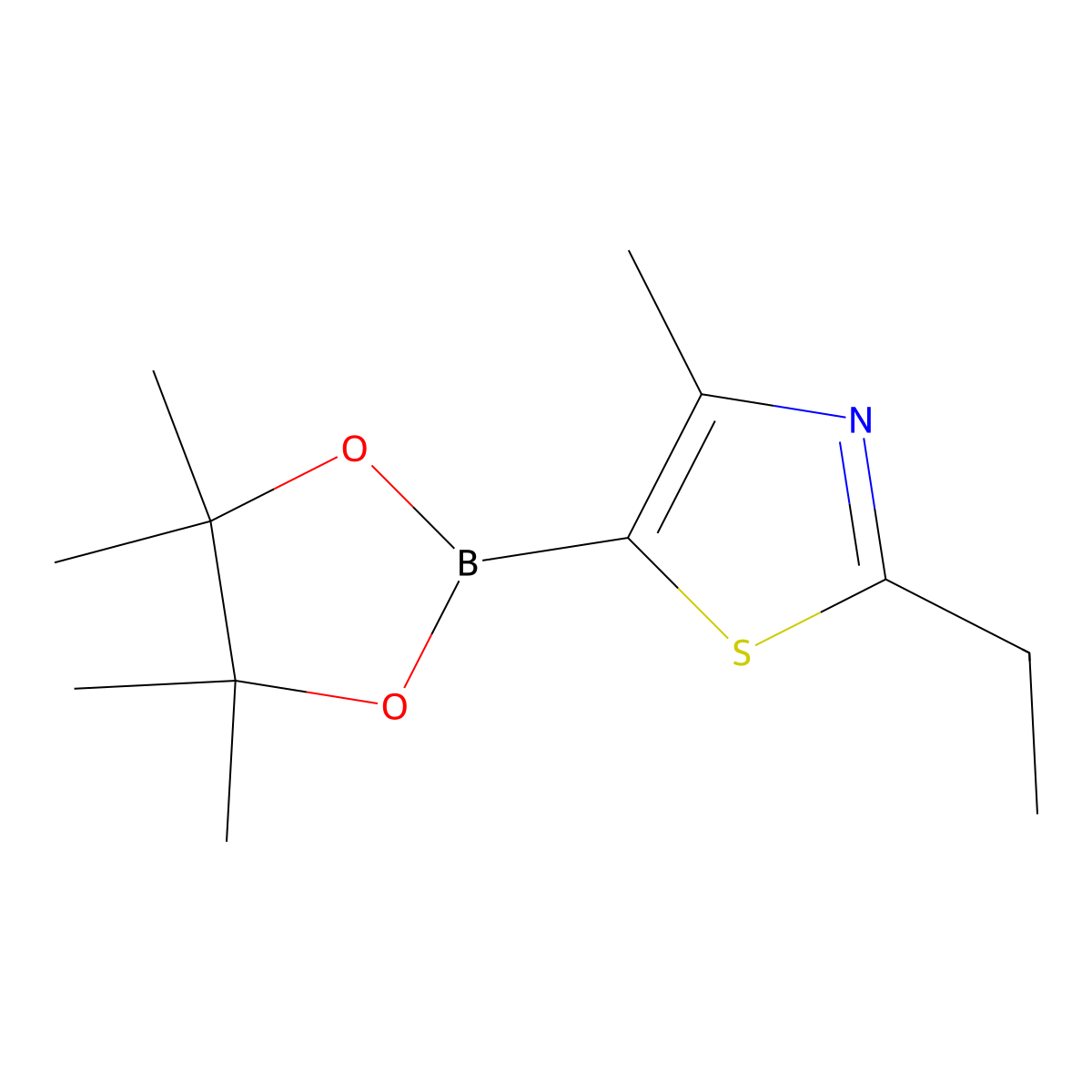 2-Ethyl-4-methyl-5-(4,4,5,5-tetramethyl-1,3,2-dioxaborolan-2-yl)thiazole molecular structure, CAS 1218789-94-6
