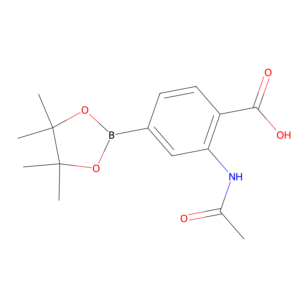 2-Acetamido-4-(4,4,5,5-tetramethyl-1,3,2-dioxaborolan-2-YL)benzoic acid molecular structure, CAS 1218789-96-8