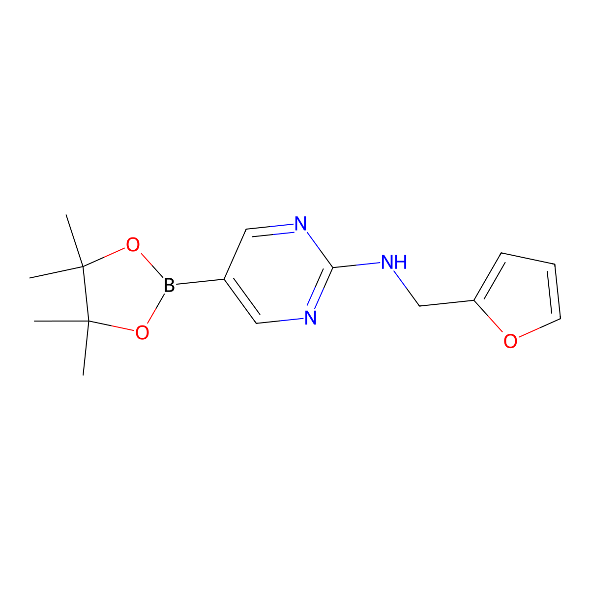 N-(Furan-2-ylmethyl)-5-(4,4,5,5-tetramethyl-1,3,2-dioxaborolan-2-yl)pyrimidin-2-amine molecular structure, CAS 1218790-00-1