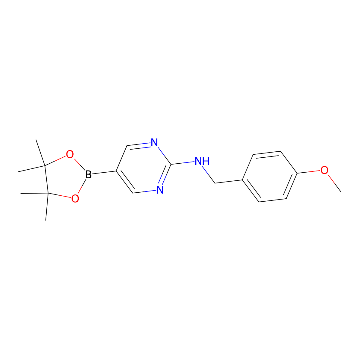 N-(4-Methoxybenzyl)-5-(4,4,5,5-tetramethyl-1,3,2-dioxaborolan-2-yl)pyrimidin-2-amine molecular structure, CAS 1218790-01-2