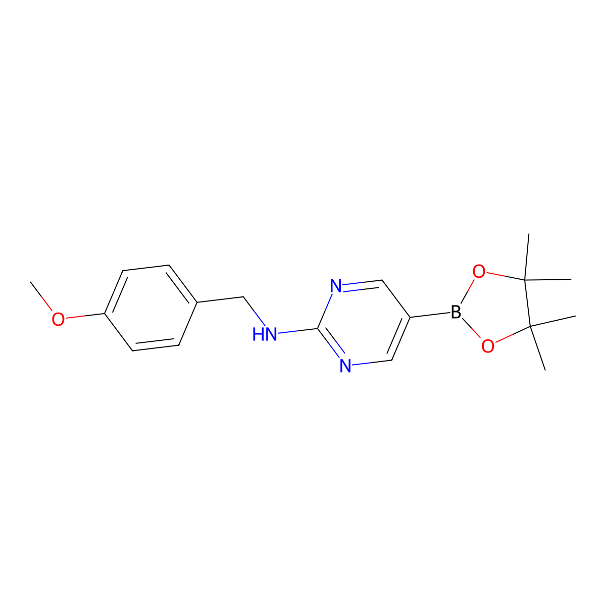 N-(4-Methoxybenzyl)-5-(4,4,5,5-tetramethyl-1,3,2-dioxaborolan-2-yl)pyrimidin-2-amine molecular structure, CAS 1218790-01-2