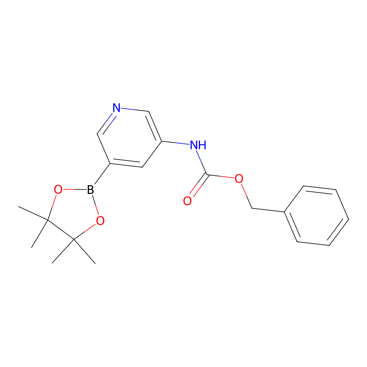 Benzyl (5-(4,4,5,5-tetramethyl-1,3,2-dioxaborolan-2-yl)pyridin-3-yl)carbamate molecular structure, CAS 1218790-11-4