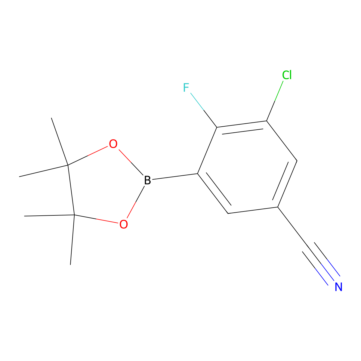 3-Chloro-4-fluoro-5-(4,4,5,5-tetramethyl-1,3,2-dioxaborolan-2-yl)benzonitrile molecular structure, CAS 1218790-15-8