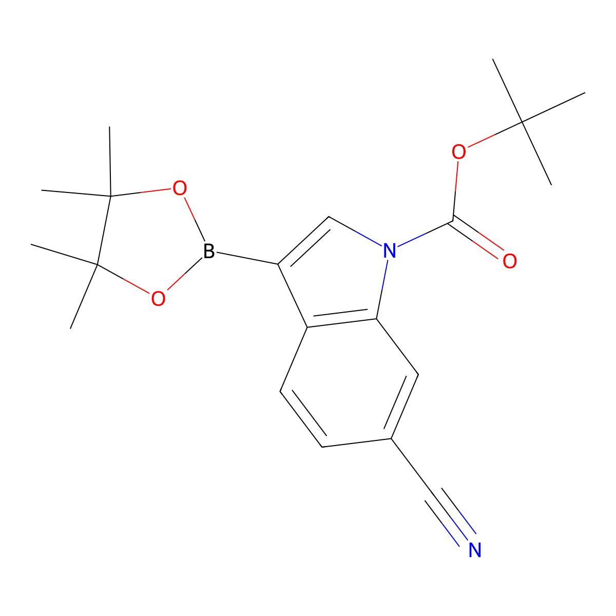 tert-Butyl 6-cyano-3-(4,4,5,5-tetramethyl-1,3,2-dioxaborolan-2-yl)-1H-indole-1-carboxylate molecular structure, CAS 1218790-23-8
