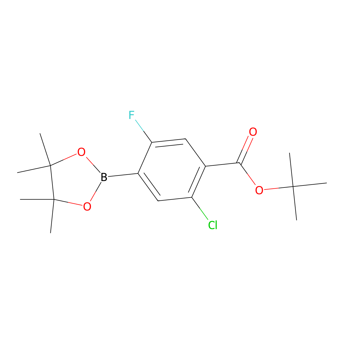 tert-Butyl 2-chloro-5-fluoro-4-(4,4,5,5-tetramethyl-1,3,2-dioxaborolan-2-yl)benzoate molecular structure, CAS 1218790-25-0