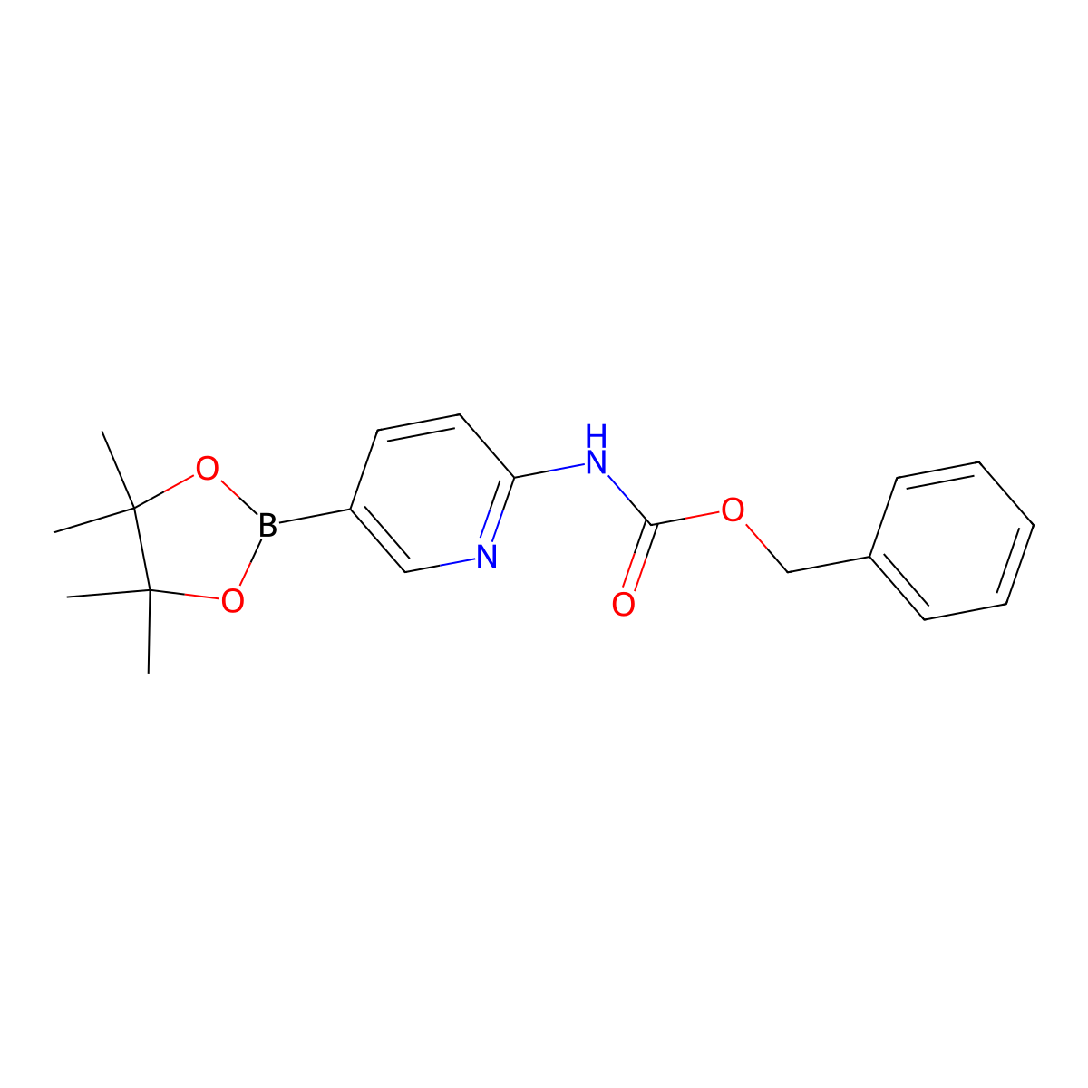 Benzyl (5-(4,4,5,5-tetramethyl-1,3,2-dioxaborolan-2-yl)pyridin-2-yl)carbamate molecular structure, CAS 1218790-32-9
