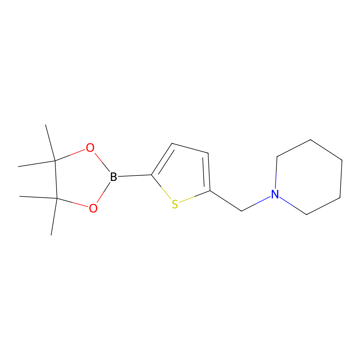 1-{[5-(Tetramethyl-1,3,2-dioxaborolan-2-yl)thiophen-2-yl]methyl}piperidine molecular structure, CAS 1218790-44-3