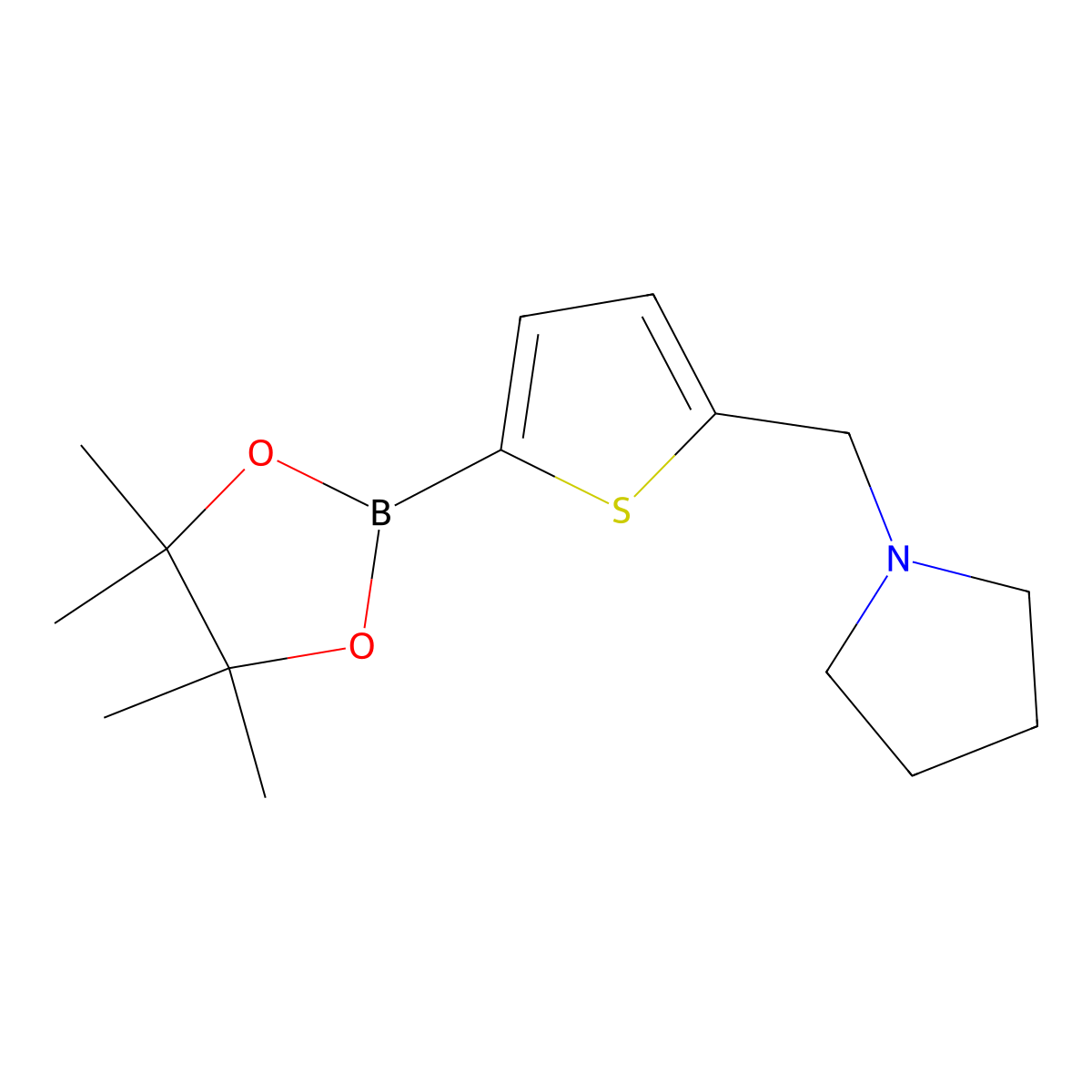 1-((5-(4,4,5,5-Tetramethyl-1,3,2-dioxaborolan-2-yl)thiophen-2-yl)methyl)pyrrolidine molecular structure, CAS 1218790-45-4