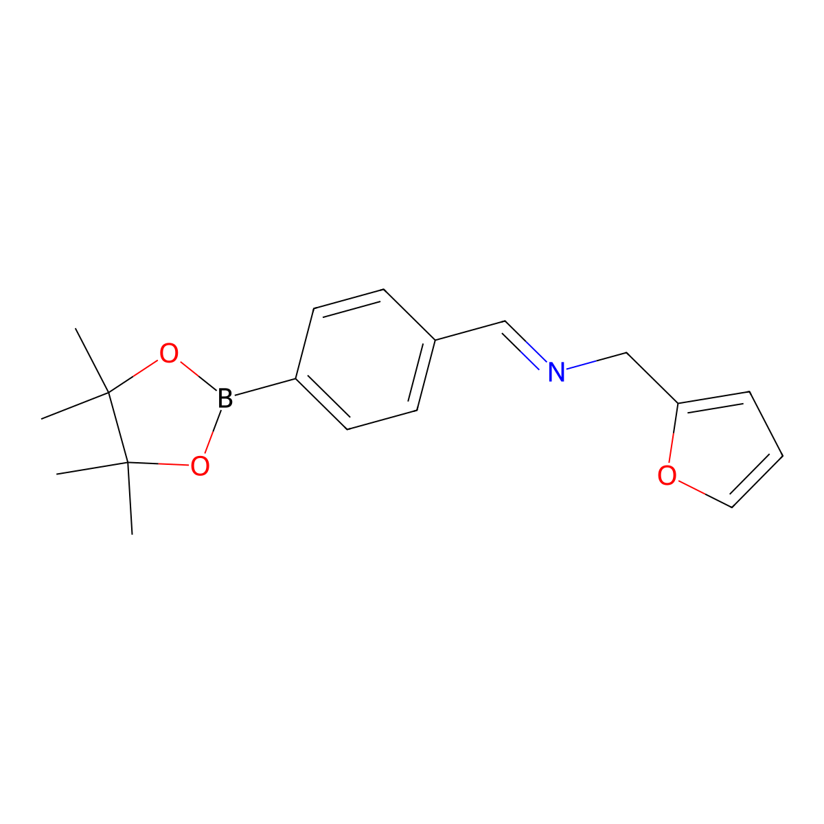 4-(4-Furfuryl)iminomethyl phenyl boronic acid pinacol ester molecular structure, CAS 1218790-46-5