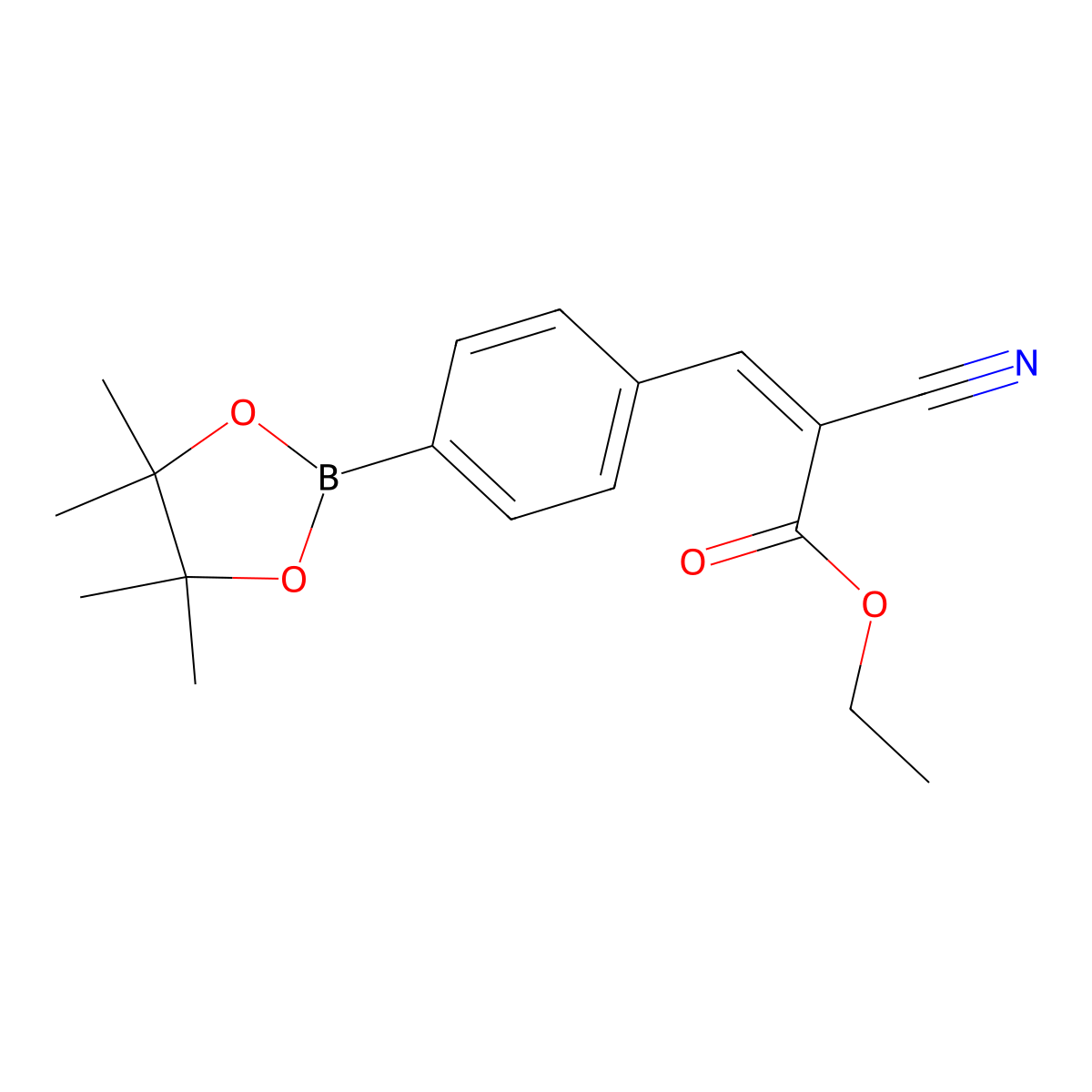 2-Cyano-3-(4-(4,4,5,5-tetramethyl-(1,3,2)dioxaborolan-2-yl)-phenyl)-acrylic acid ethyl ester molecular structure, CAS 1218790-51-2