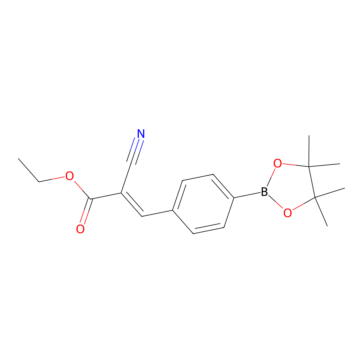 2-Cyano-3-(4-(4,4,5,5-tetramethyl-(1,3,2)dioxaborolan-2-yl)-phenyl)-acrylic acid ethyl ester molecular structure, CAS 1218790-51-2