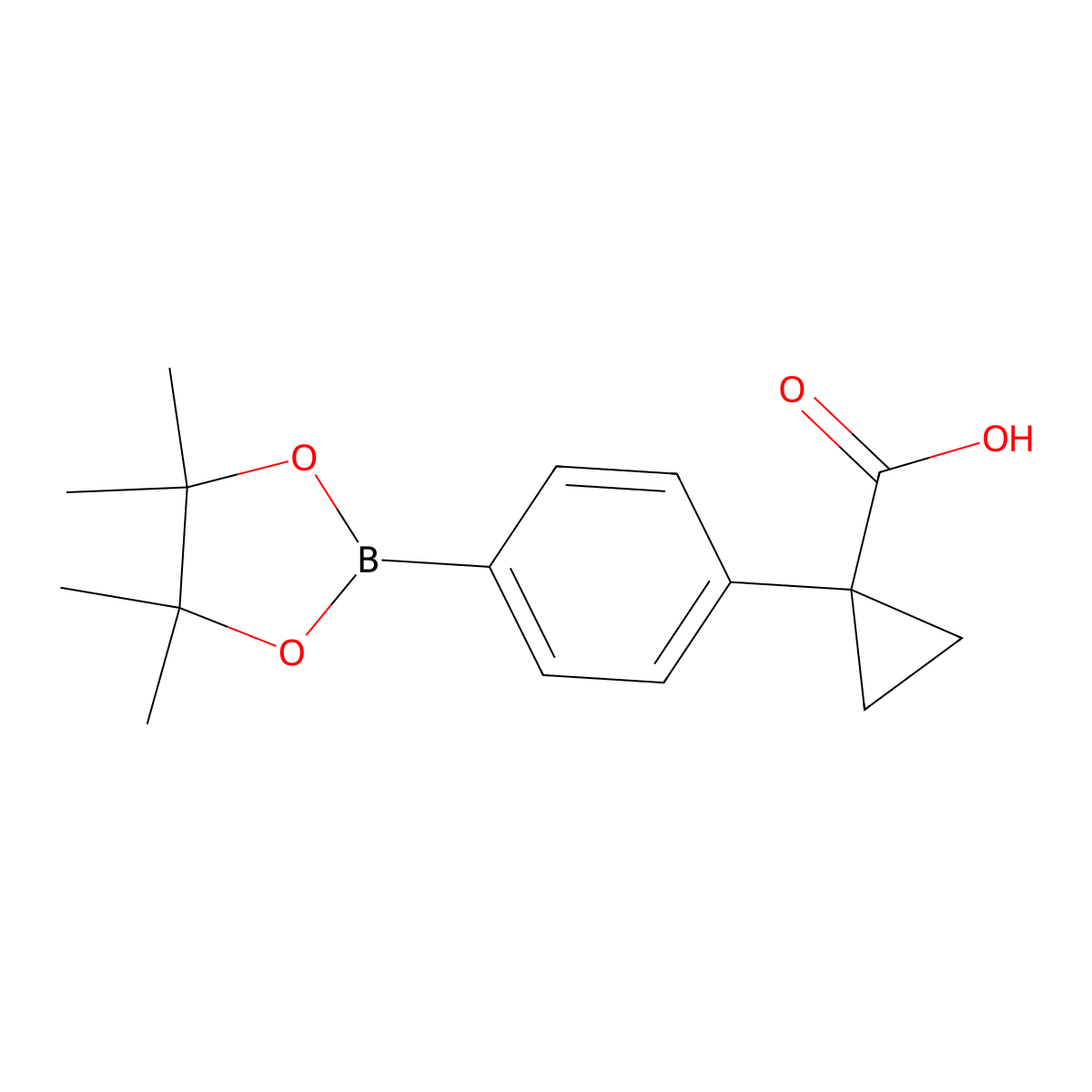 1-(4-(4,4,5,5-Tetramethyl-1,3,2-dioxaborolan-2-yl)phenyl)cyclopropanecarboxylic acid molecular structure, CAS 1218790-98-7