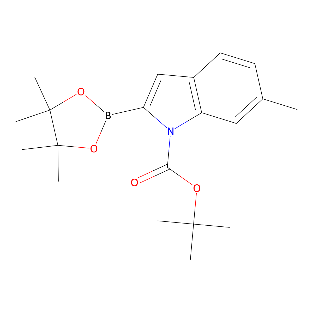 tert-Butyl 6-methyl-2-(4,4,5,5-tetramethyl-1,3,2-dioxaborolan-2-yl)-1H-indole-1-carboxylate molecular structure, CAS 1218791-10-6