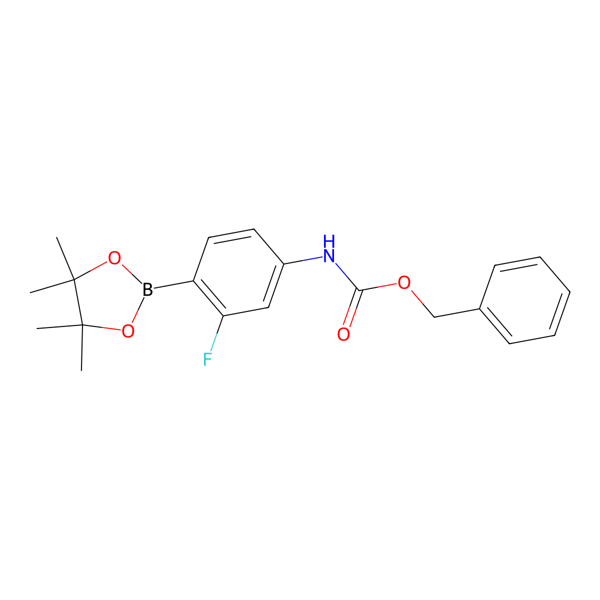 Benzyl (3-fluoro-4-(4,4,5,5-tetramethyl-1,3,2-dioxaborolan-2-yl)phenyl)carbamate molecular structure, CAS 1218791-13-9