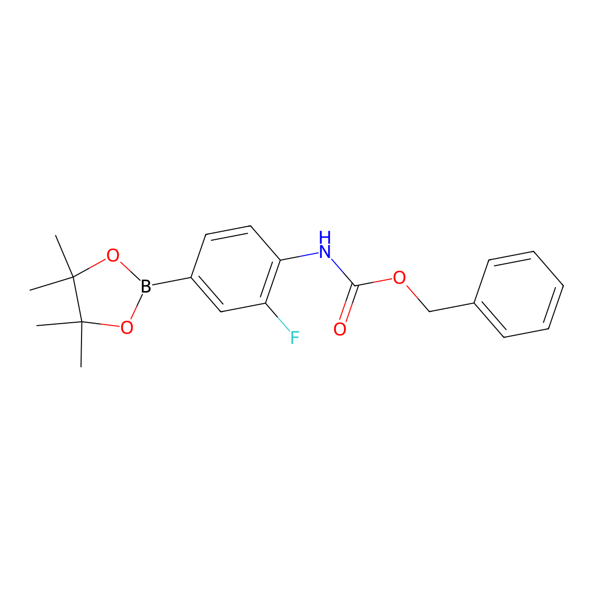 Benzyl (2-fluoro-4-(4,4,5,5-tetramethyl-1,3,2-dioxaborolan-2-yl)phenyl)carbamate molecular structure, CAS 1218791-14-0