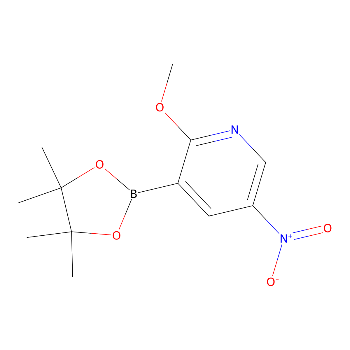 2-Methoxy-5-nitro-3-(4,4,5,5-tetramethyl-1,3,2-dioxaborolan-2-yl)pyridine molecular structure, CAS 1218791-18-4