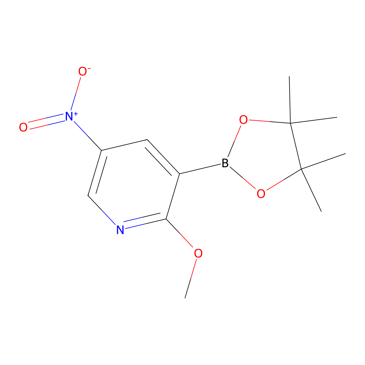 2-Methoxy-5-nitro-3-(4,4,5,5-tetramethyl-1,3,2-dioxaborolan-2-yl)pyridine molecular structure, CAS 1218791-18-4