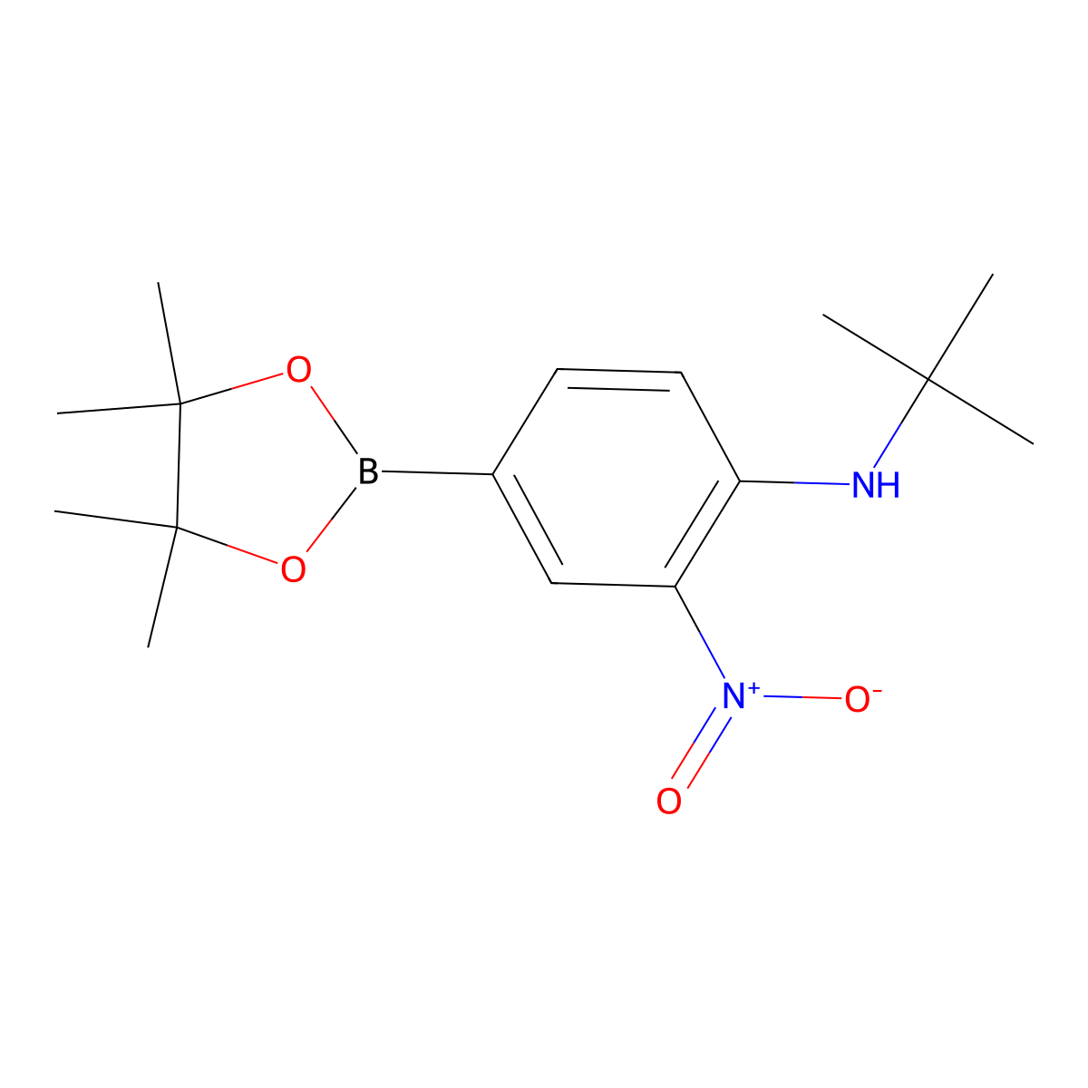 N-(tert-Butyl)-2-nitro-4-(4,4,5,5-tetramethyl-1,3,2-dioxaborolan-2-yl)aniline molecular structure, CAS 1218791-23-1