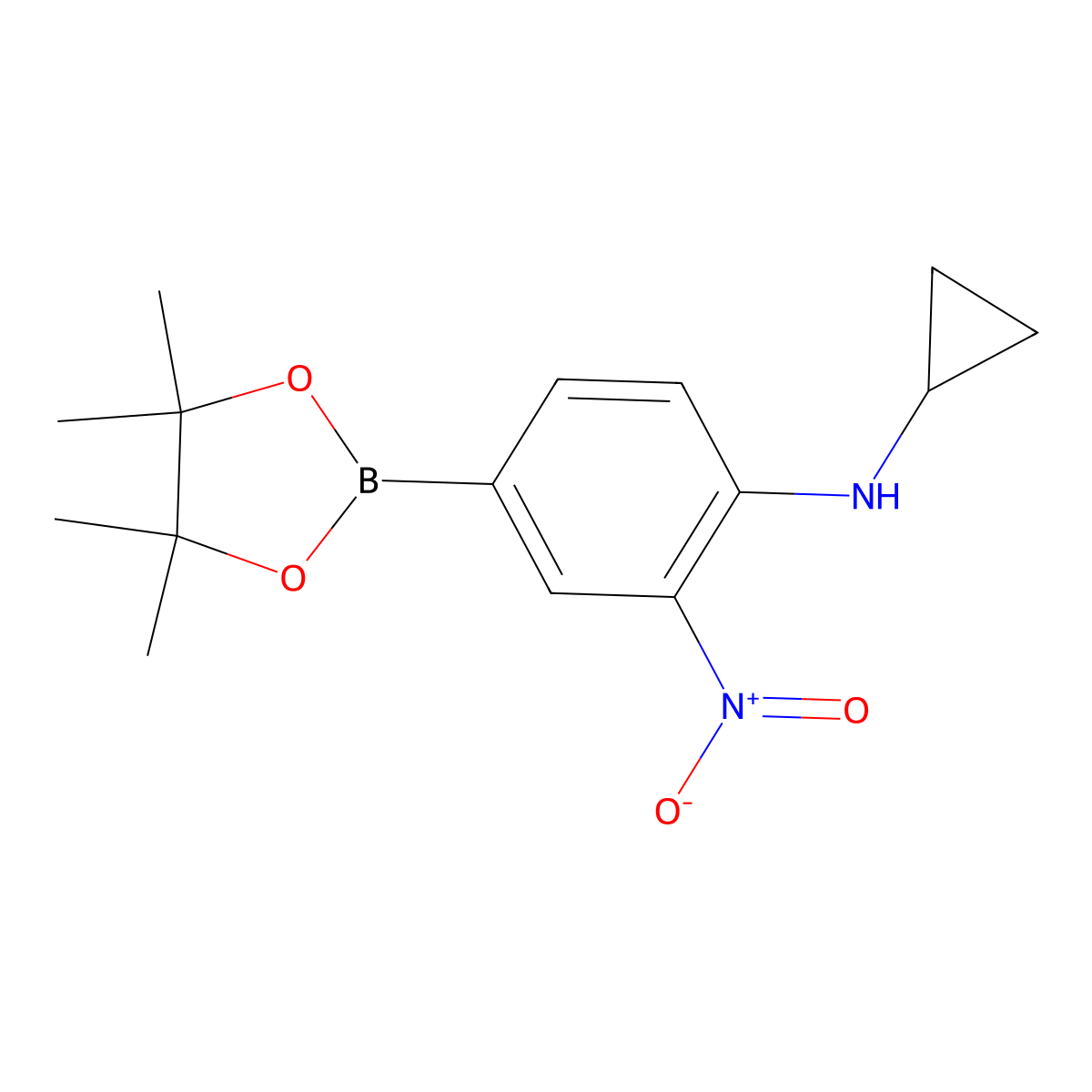N-Cyclopropyl-2-nitro-4-(4,4,5,5-tetramethyl-1,3,2-dioxaborolan-2-yl)aniline molecular structure, CAS 1218791-36-6