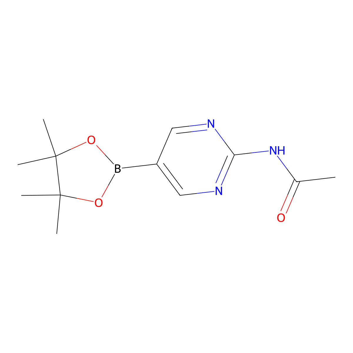 N-(5-(4,4,5,5-Tetramethyl-1,3,2-dioxaborolan-2-yl)pyrimidin-2-yl)acetamide molecular structure, CAS 1218791-37-7