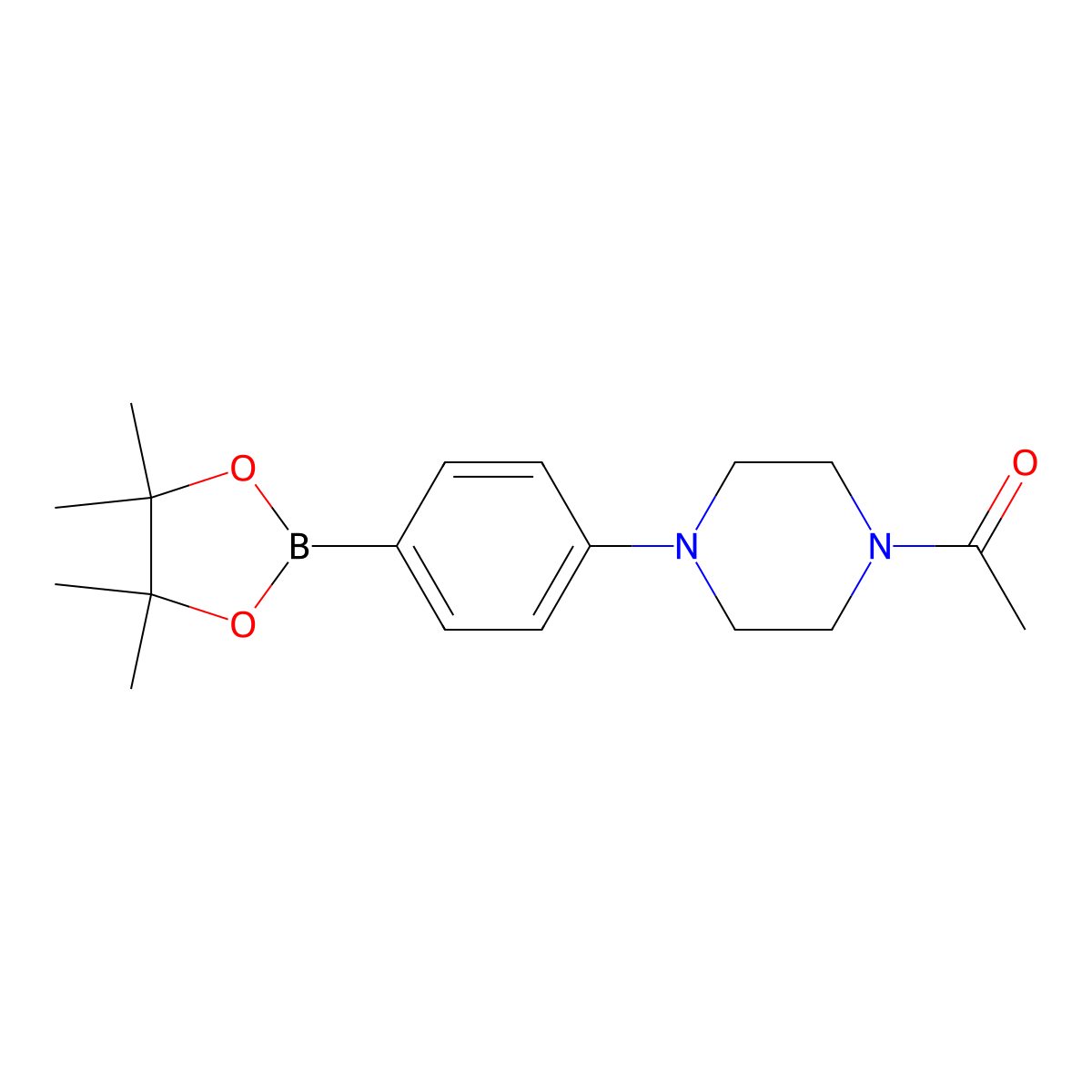 1-(4-(4-(4,4,5,5-Tetramethyl-1,3,2-dioxaborolan-2-yl)phenyl)piperazin-1-yl)ethan-1-one molecular structure, CAS 1218791-38-8