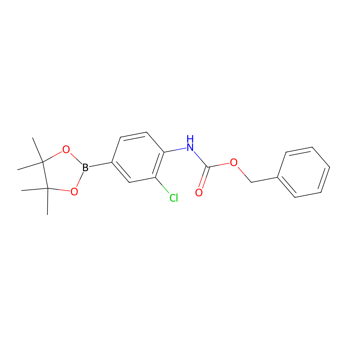 Benzyl (2-chloro-4-(4,4,5,5-tetramethyl-1,3,2-dioxaborolan-2-yl)phenyl)carbamate molecular structure, CAS 1218791-42-4