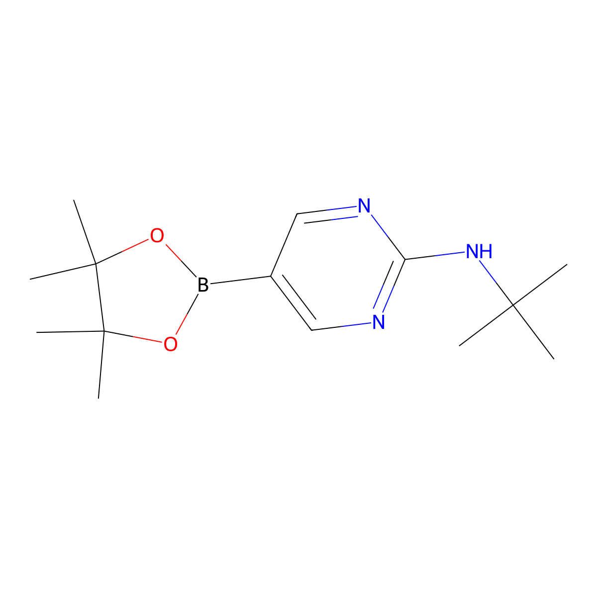 N-(tert-Butyl)-5-(4,4,5,5-tetramethyl-1,3,2-dioxaborolan-2-yl)pyrimidin-2-amine molecular structure, CAS 1218791-43-5