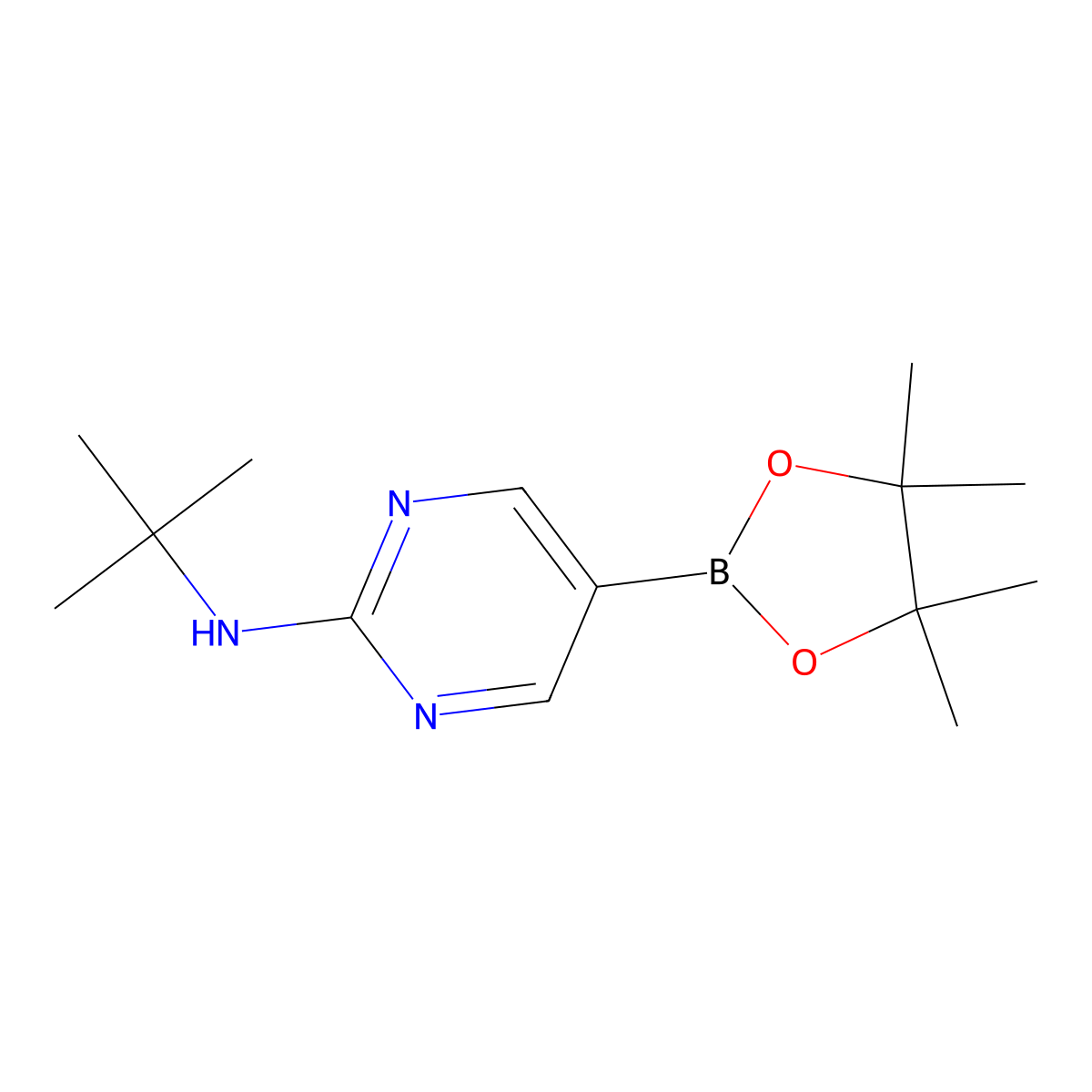 N-(tert-Butyl)-5-(4,4,5,5-tetramethyl-1,3,2-dioxaborolan-2-yl)pyrimidin-2-amine molecular structure, CAS 1218791-43-5