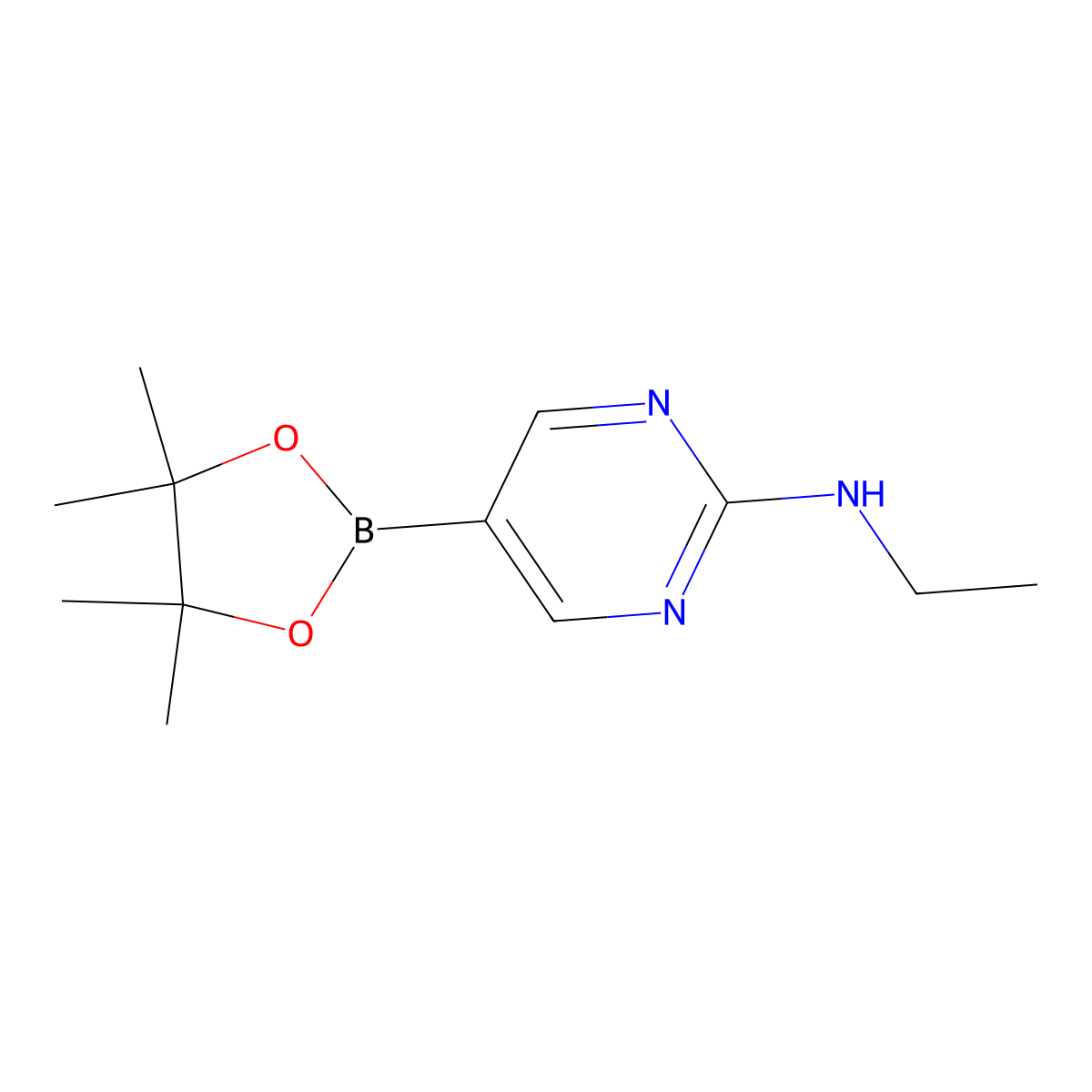 N-Ethyl-5-(4,4,5,5-tetramethyl-1,3,2-dioxaborolan-2-yl)pyrimidin-2-amine molecular structure, CAS 1218791-44-6