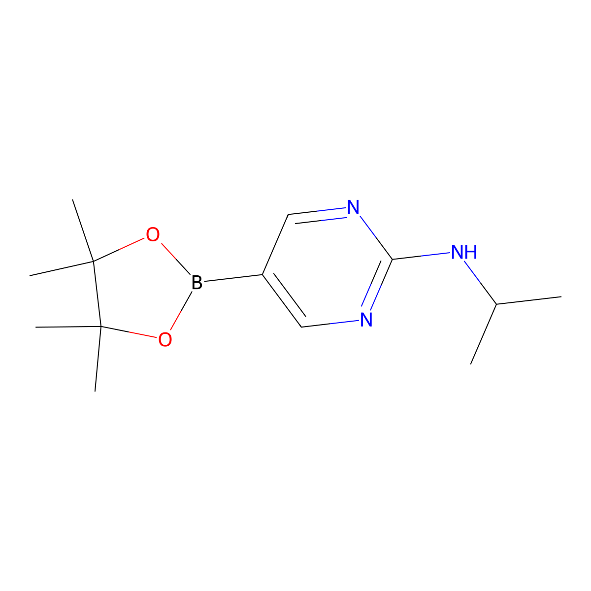N-Isopropyl-5-(4,4,5,5-tetramethyl-1,3,2-dioxaborolan-2-yl)pyrimidin-2-amine molecular structure, CAS 1218791-46-8