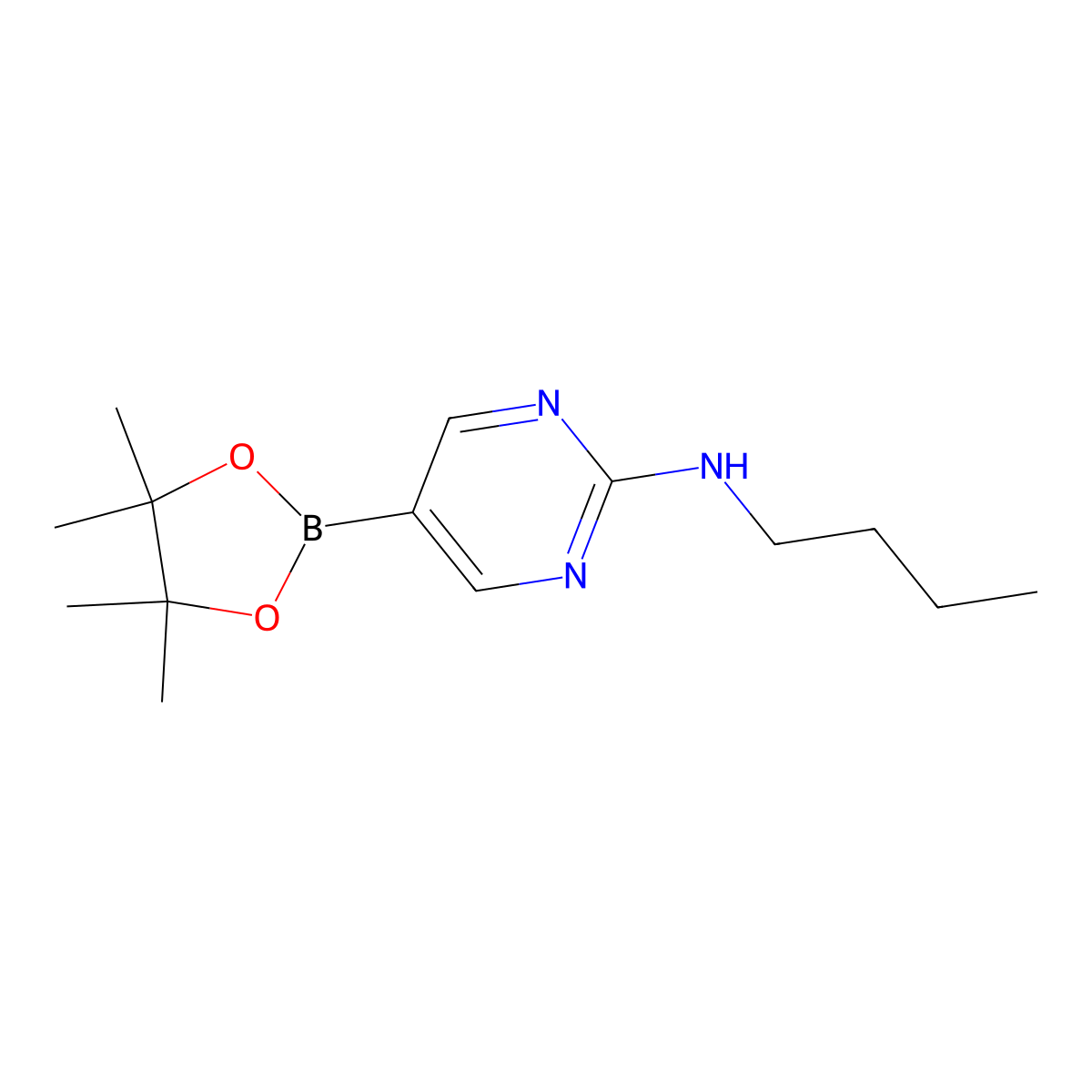 N-Butyl-5-(4,4,5,5-tetramethyl-1,3,2-dioxaborolan-2-yl)pyrimidin-2-amine molecular structure, CAS 1218791-48-0