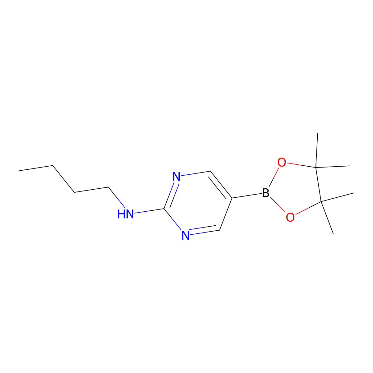 N-Butyl-5-(4,4,5,5-tetramethyl-1,3,2-dioxaborolan-2-yl)pyrimidin-2-amine molecular structure, CAS 1218791-48-0